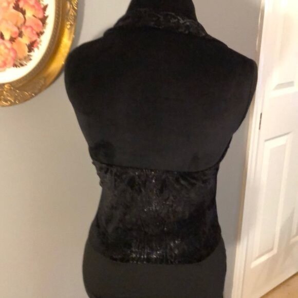 A’Gaci Halter Velvet Bodysuit, Black w/ Faux Snake Skin Print, Open Back, Size L - Picture 3 of 5